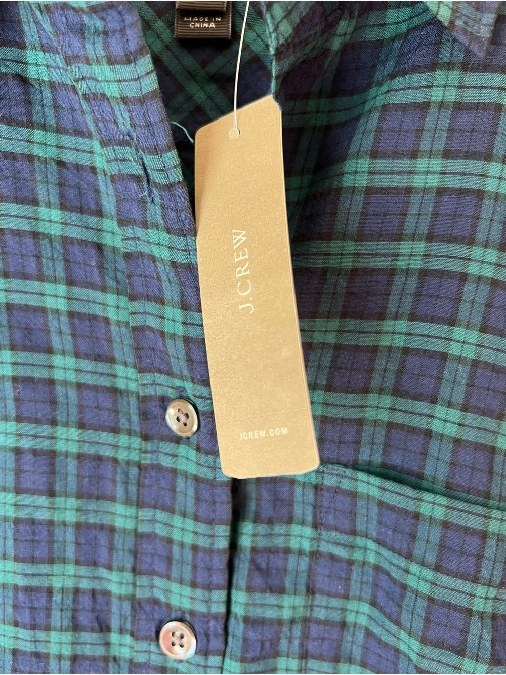 J.Crew The Boy Shirt in Black Watch Plaid Navy Green Button Up